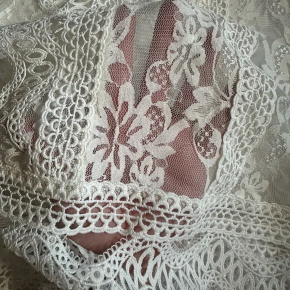 Adiva Cream Lace Western Blouse Rodeo Cowgirl Top Boho Prairie Romantic Size M - Picture 5 of 8